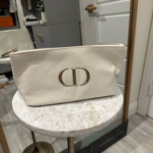 Dior Ivory Cosmetic Pouch with Gold Logo